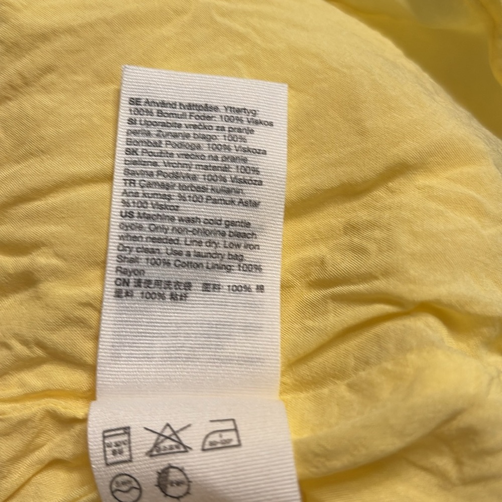 & Other Stories Puff Sleeve Ruffle Mini Dress tie back bright yellow Size Small - Picture 5 of 7